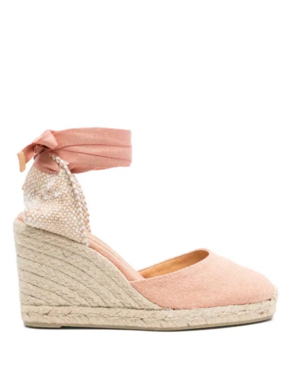 Castaner Peach-Pink Espadrille Wedge Ankle-Tie Sandal